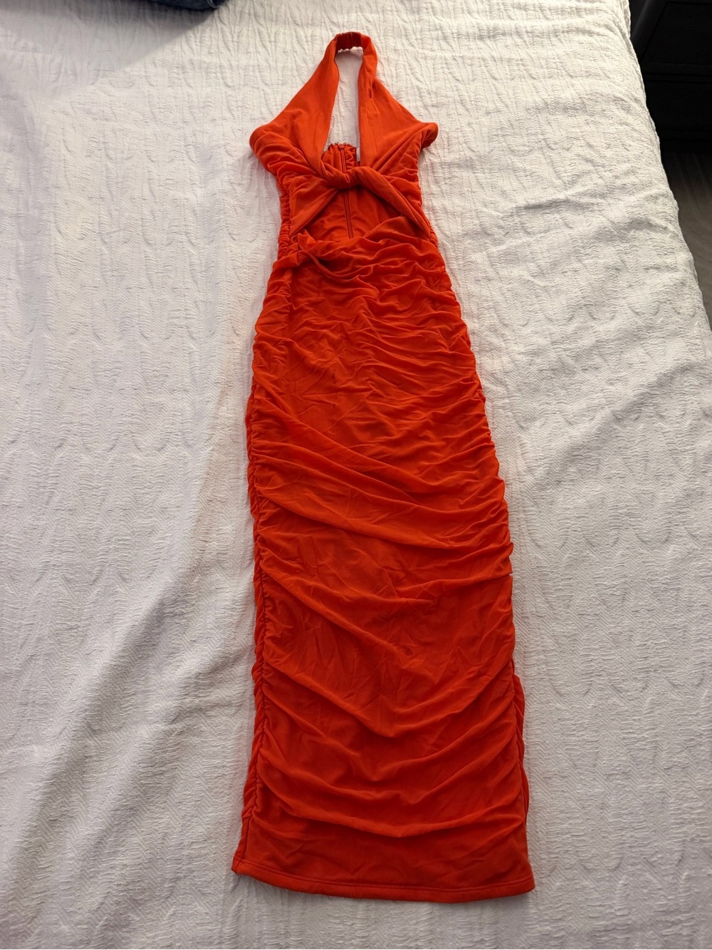Oh Polly Ruched Orange Midi Dress